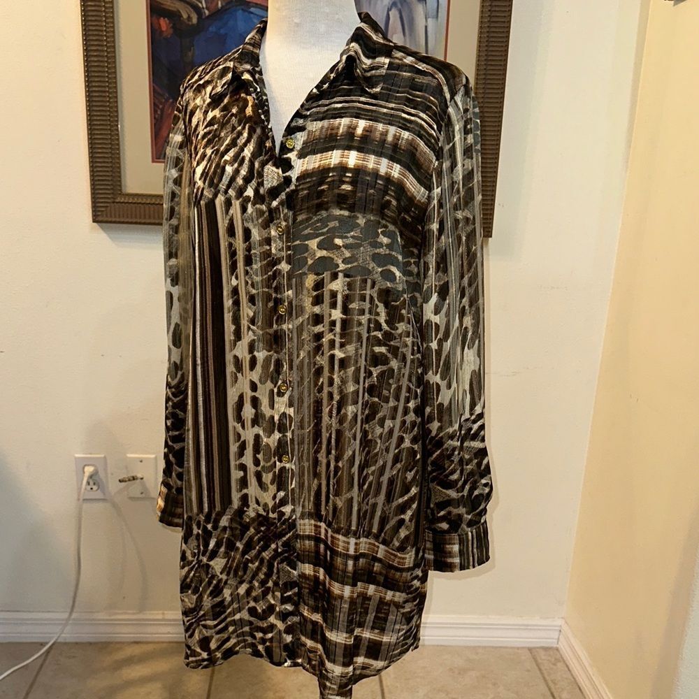 Chico’s Animal Print Multi Pattern Button-Up Tuni… - image 3
